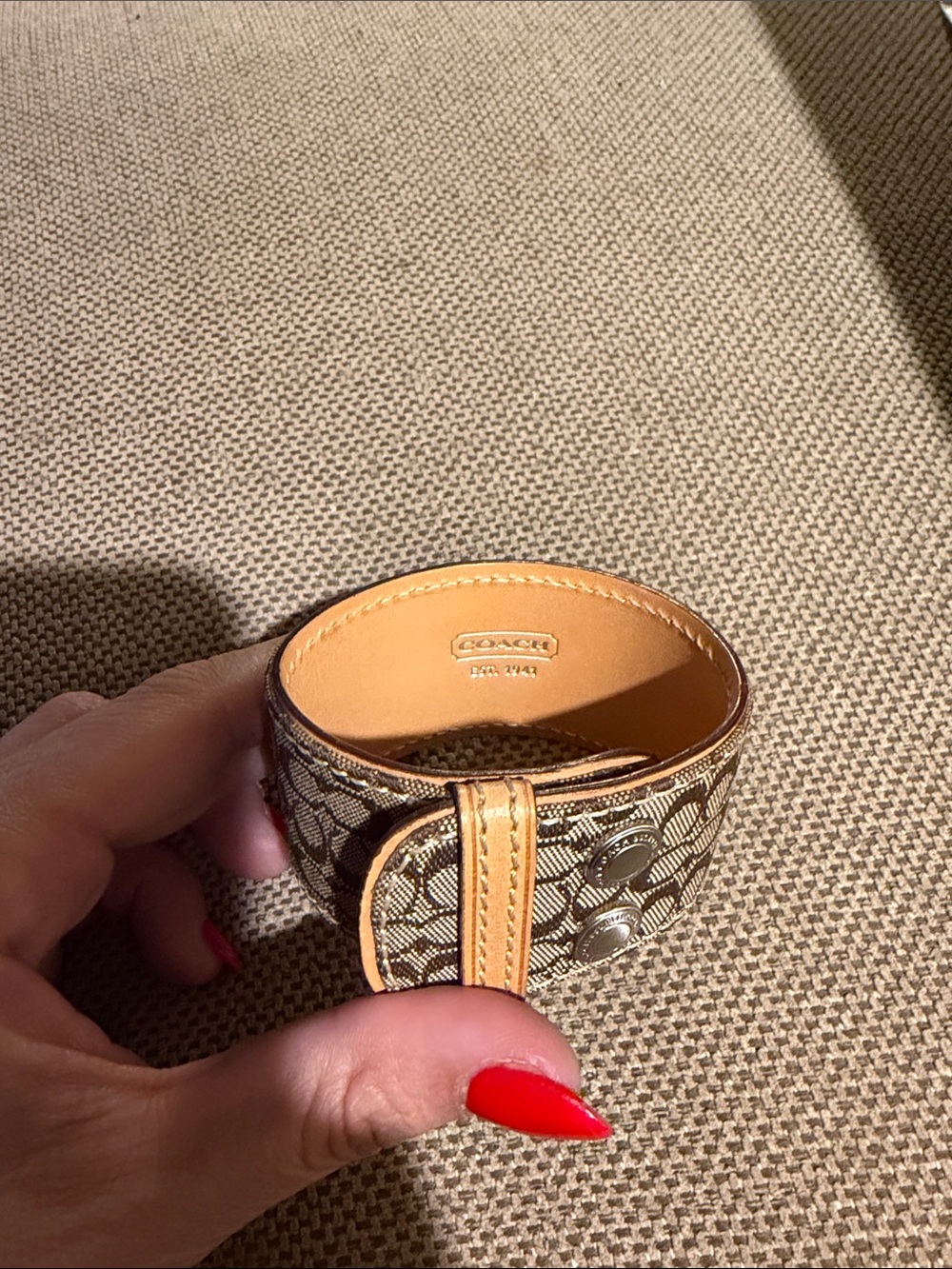 Coach Signature Canvas Cuff Bracelet in Tan and Brown